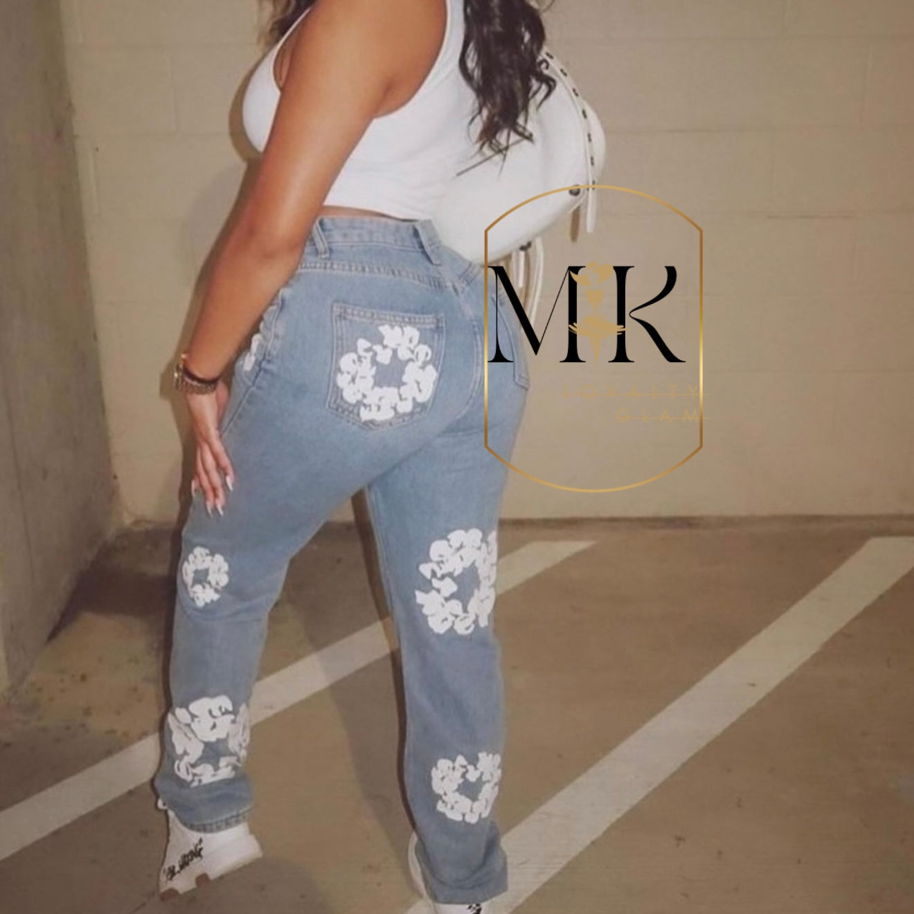 Floral Fitted Denim Jeans