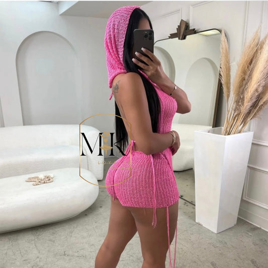 Pink Hollow Out Halter Backless Shorts