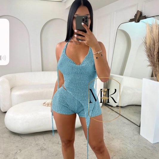Hollow Out Halter Backless Shorts