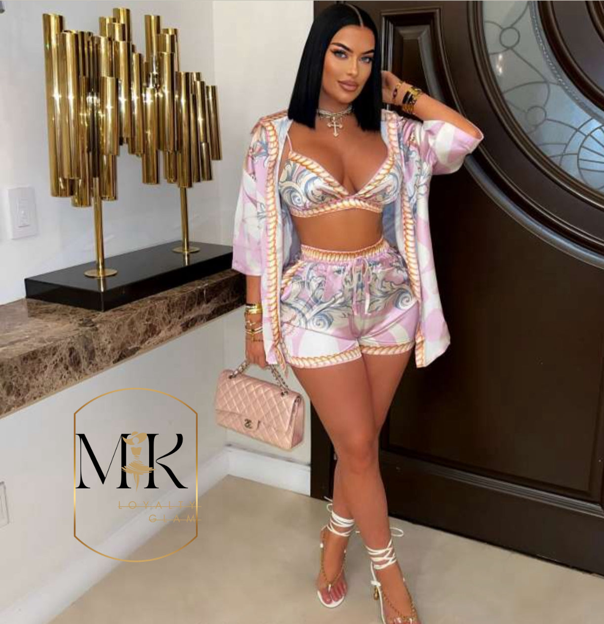 Light Pink Lace Up 3 Piece Set