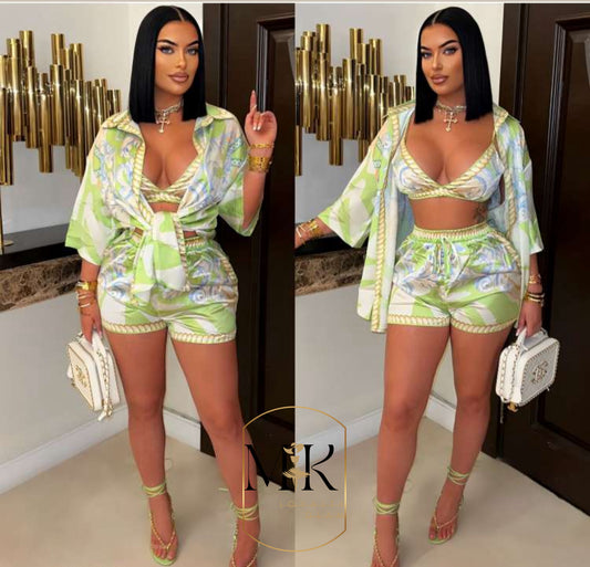 Light Green Lace Up 3 Piece Set